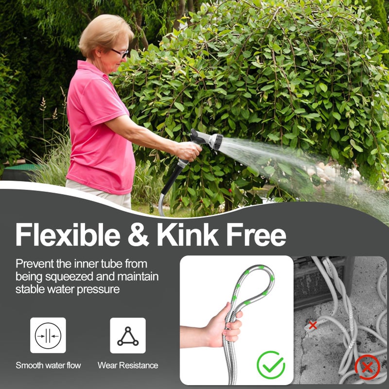 SPECILITE 125ft 304 Stainless Steel Garden Hose Metal  Heavy Duty Water Hoses with Nozzles for Yard  Outdoor - Flexible  Never Kink & Tangle  Puncture Resistant - Image 5